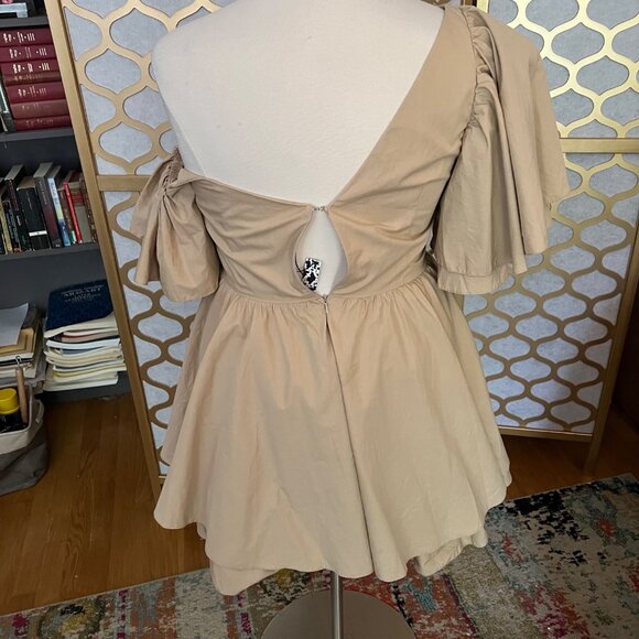 Asos Luxe Size 14 NEW Beige Cotton One Shoulder Dress w Corset Detail & Ruffles - Picture 6 of 16